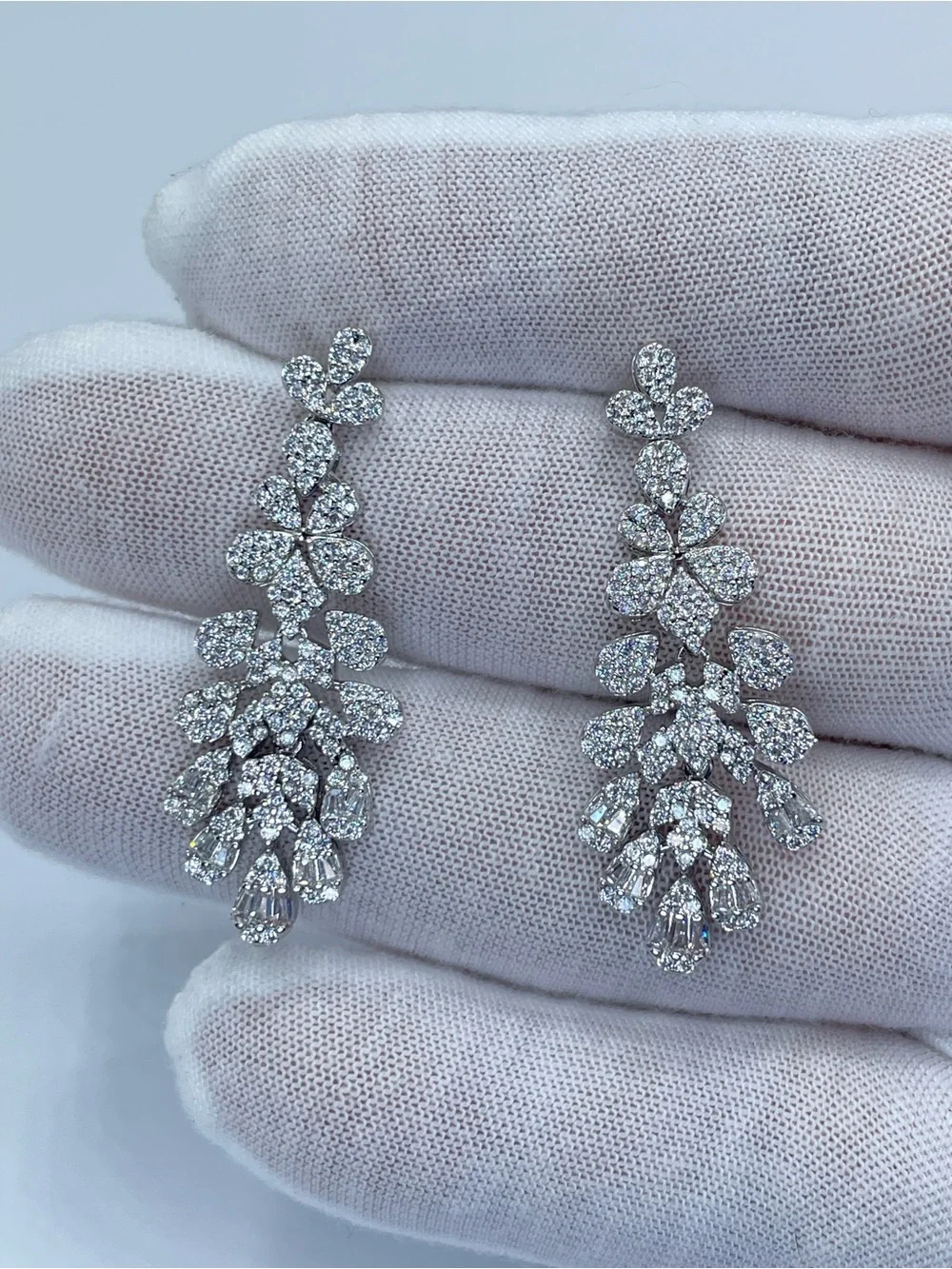 Swarovski Crystal Elements White Crystal Floral Dangle Statement Earrings Formal
